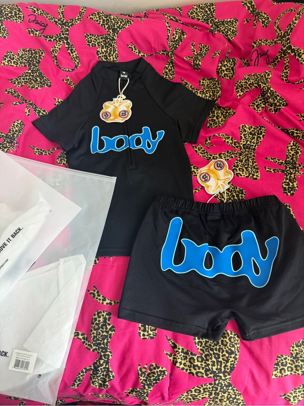Black and Blue 'body' Short Set - Women's Active Top & Shorts